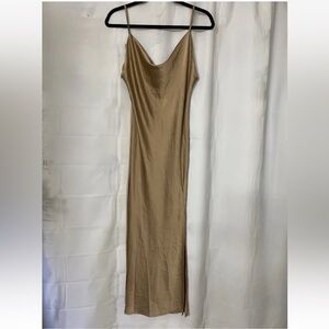 Paper Heart Maxi Slip Dress Sz L Beige Silky Cowl Neck Sexy Cocktail NWT